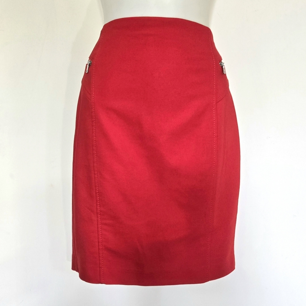 Express Vibrant Red Pencil Skirt With Zipper Detail